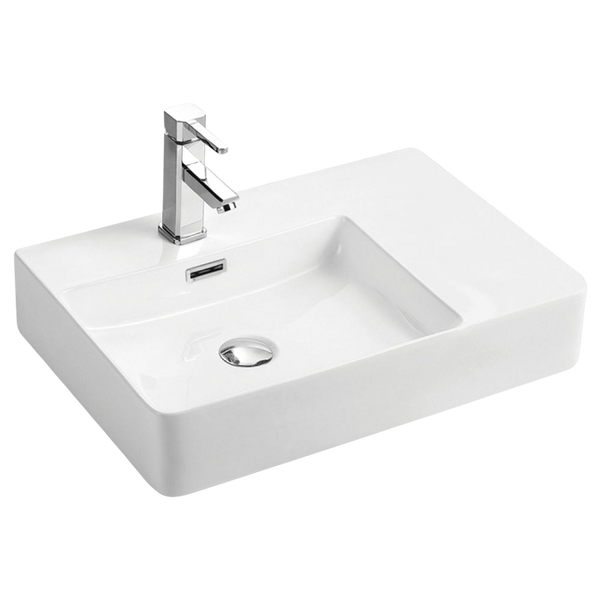 Fienza Petra Wall Hung Left Bowl Basin with Overflow 1 Tap Hole Gloss White