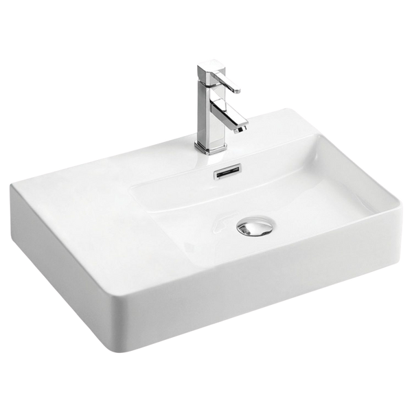 Fienza Petra Wall Hung Right Bowl Basin with Overflow 1 Tap Hole Gloss White