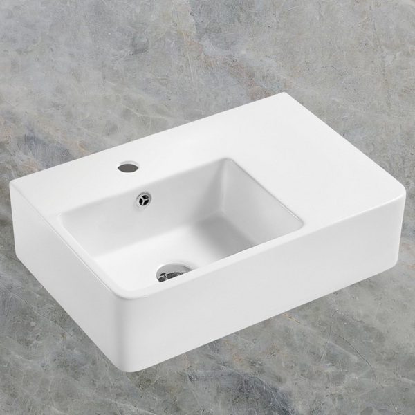 Fienza Delta Care Wall Hung Left Bowl Basin with Overflow 1 Tap Hole Gloss White