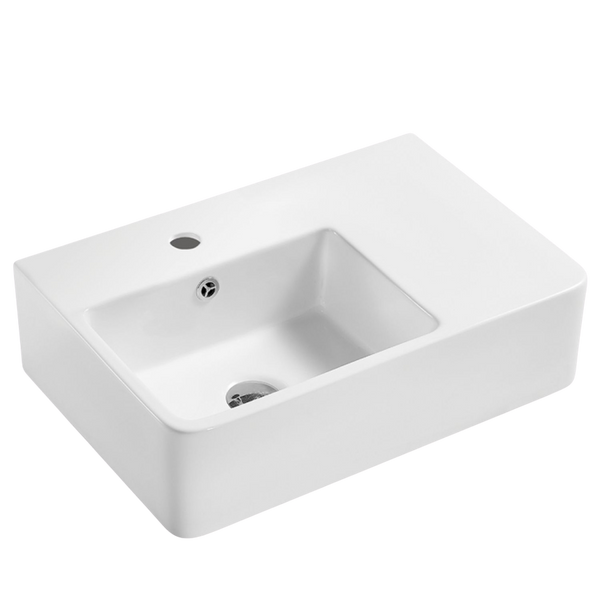 Fienza Delta Care Wall Hung Left Bowl Basin with Overflow 1 Tap Hole Gloss White