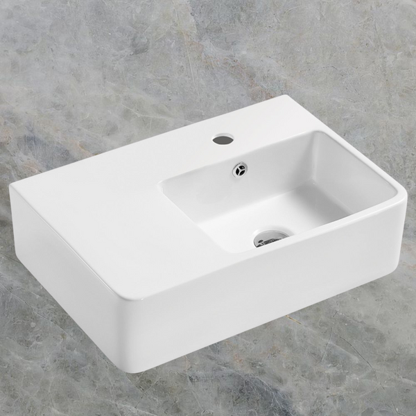 Fienza Delta Care Wall Hung Right Bowl Basin with Overflow 1 Tap Hole Gloss White