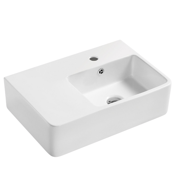 Fienza Delta Care Wall Hung Right Bowl Basin with Overflow 1 Tap Hole Gloss White