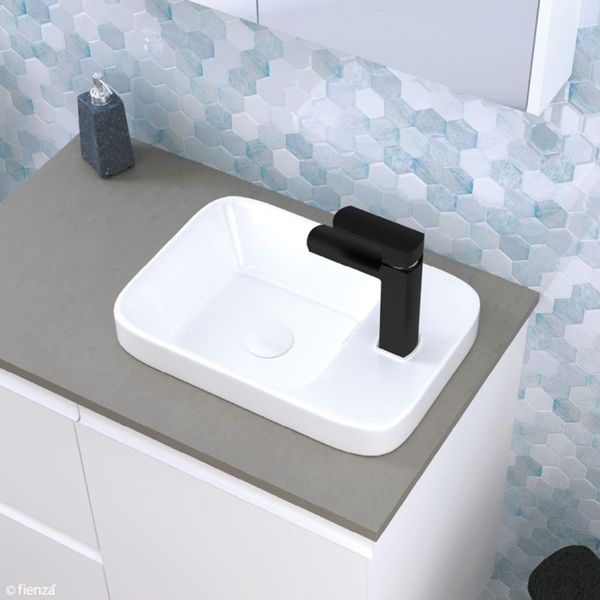 Fienza Petra Mini Semi-Inset Basin with Overflow 1 Tap Hole Gloss White