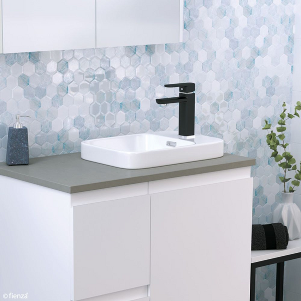 Fienza Petra Mini Semi-Inset Basin with Overflow 1 Tap Hole Gloss White