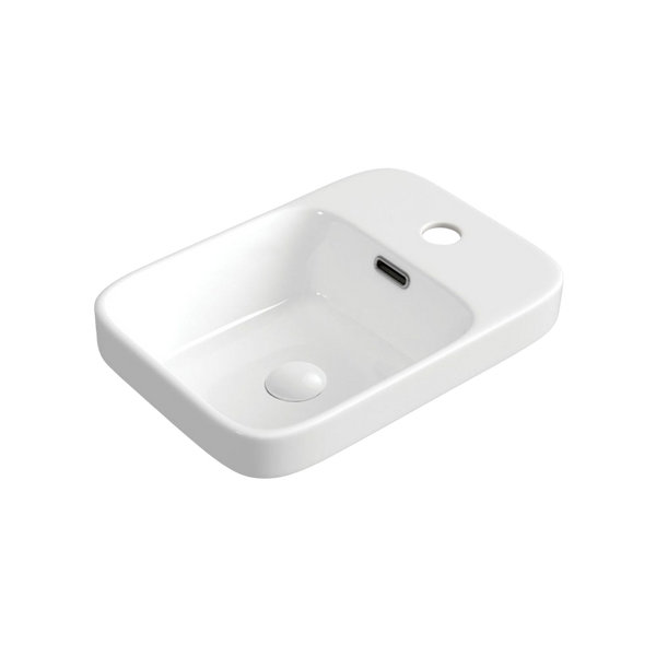 Fienza Petra Mini Semi-Inset Basin with Overflow 1 Tap Hole Gloss White