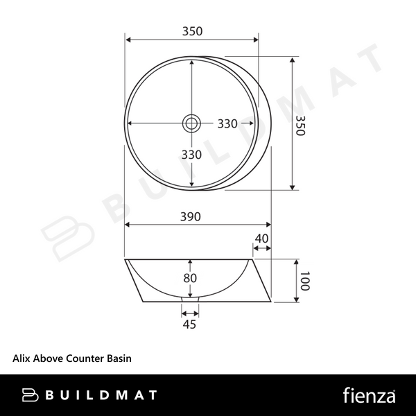 Fienza Alix Above Counter Basin Gloss White