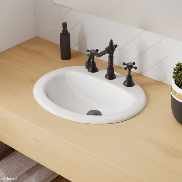 Fienza Stella Fully-Inset Basin with Overflow 3 Tap Holes Gloss White
