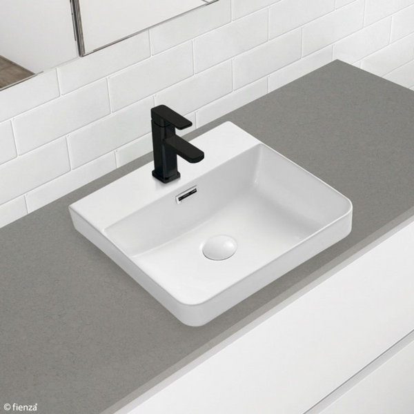 Fienza Petra Semi-Inset Basin with Overflow 1 Tap Hole Gloss White