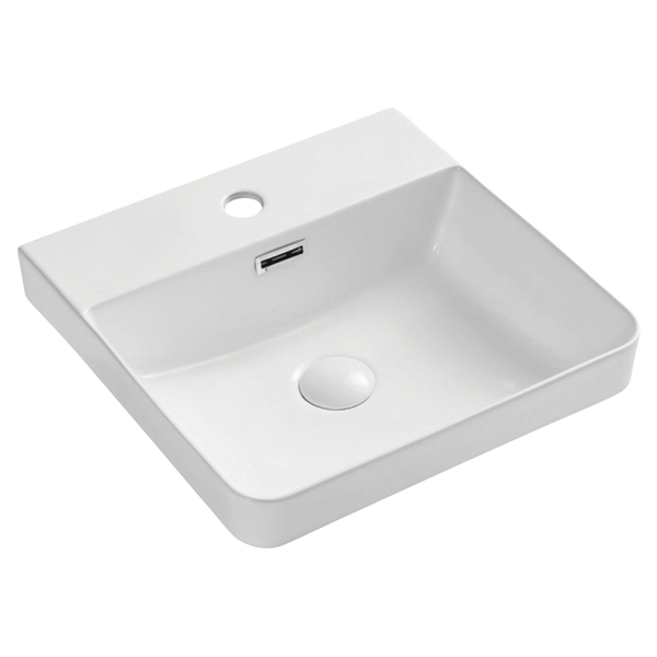 Fienza Petra Semi-Inset Basin with Overflow 1 Tap Hole Gloss White