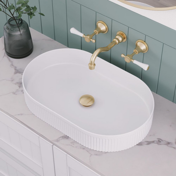 Fienza Eleanor Oval Above Counter Fluted Basin Gloss White