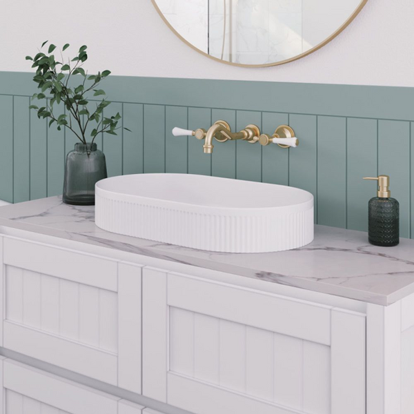 Fienza Eleanor Oval Above Counter Fluted Basin Gloss White
