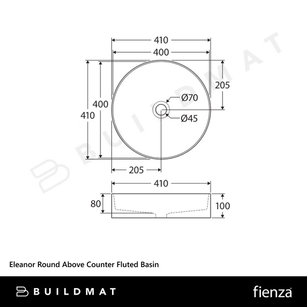Fienza Eleanor Round Above Counter Fluted Basin Matte White