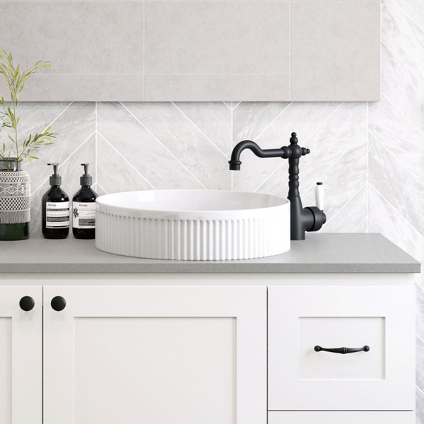 Fienza Eleanor Round Above Counter Fluted Basin Gloss White