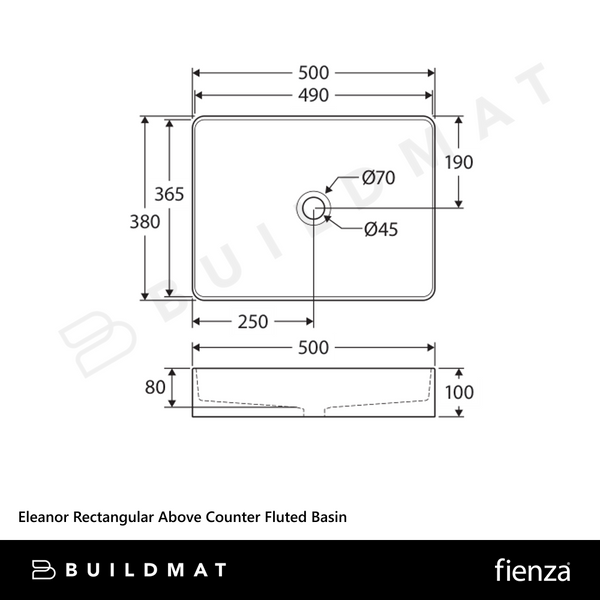 Fienza Eleanor Rectangular Above Counter Fluted Basin Gloss White