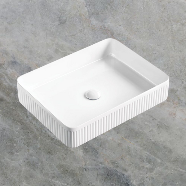 Fienza Eleanor Rectangular Above Counter Fluted Basin Gloss White