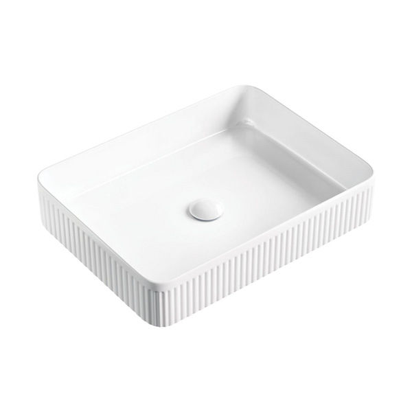 Fienza Eleanor Rectangular Above Counter Fluted Basin Gloss White