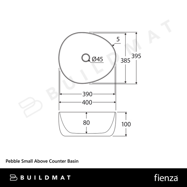 Fienza Pebble Small Above Counter Basin Matte White