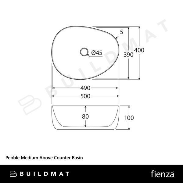 Fienza Pebble Medium Above Counter Basin Matte White