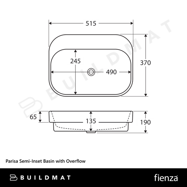 Fienza Parisa Semi-Inset Basin with Overflow Gloss White