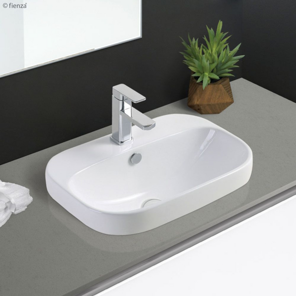 Fienza Parisa Semi-Inset Basin with Overflow 1 Tap Hole Gloss White