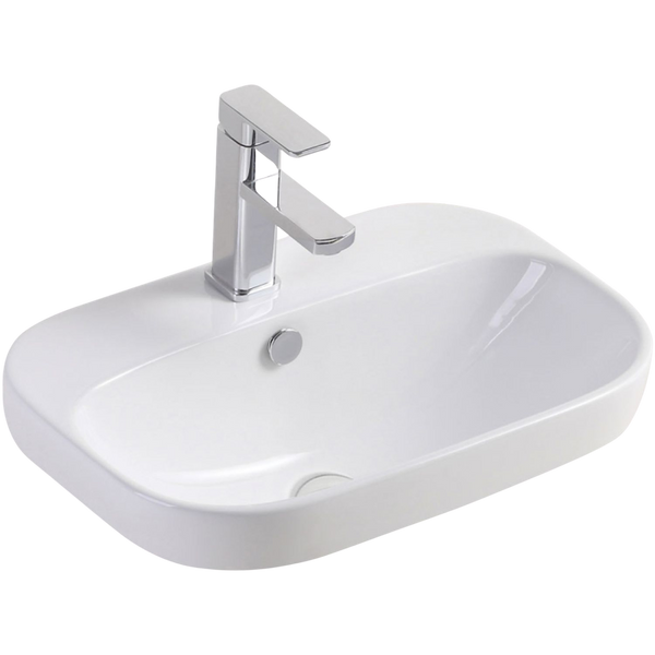Fienza Parisa Semi-Inset Basin with Overflow 1 Tap Hole Gloss White