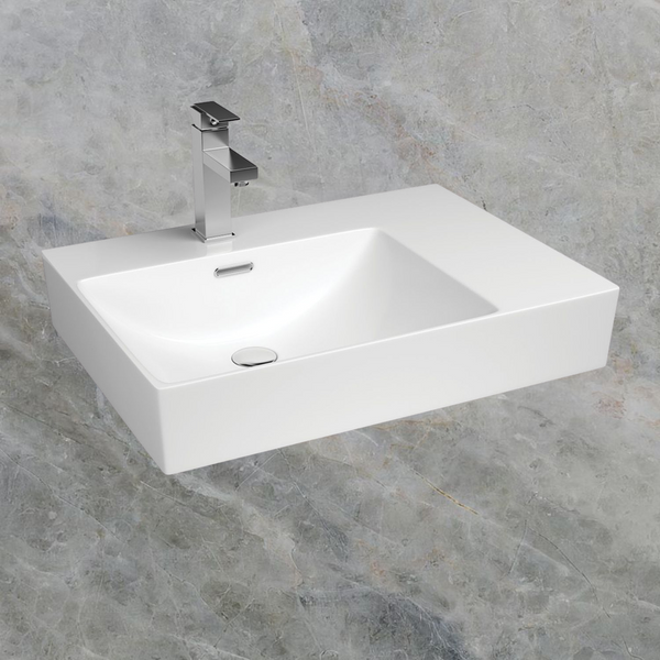 Fienza Tono Care Wall Hung Left Bowl Basin with Overflow 1 Tap Hole Gloss White