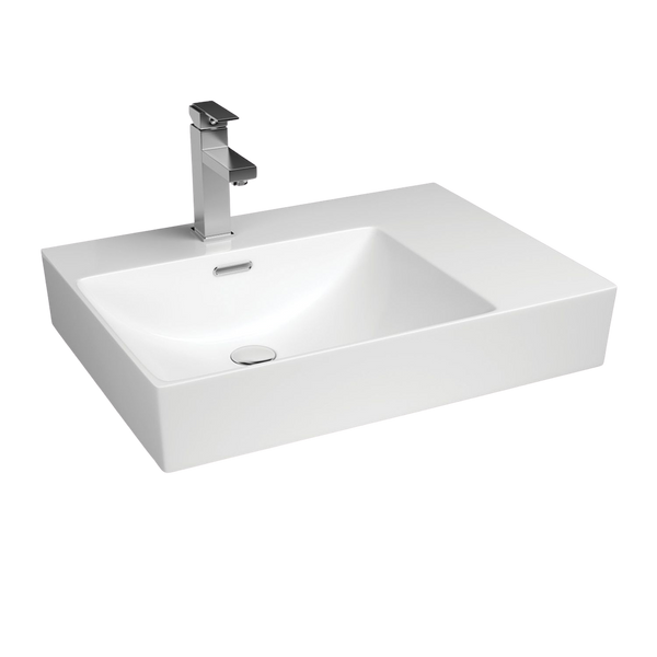 Fienza Tono Care Wall Hung Left Bowl Basin with Overflow 1 Tap Hole Gloss White
