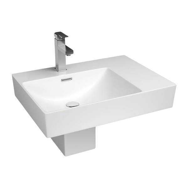 Fienza Tono Care Wall Hung Left Bowl Basin with Overflow and Integral Shroud 1 Tap Hole Gloss White