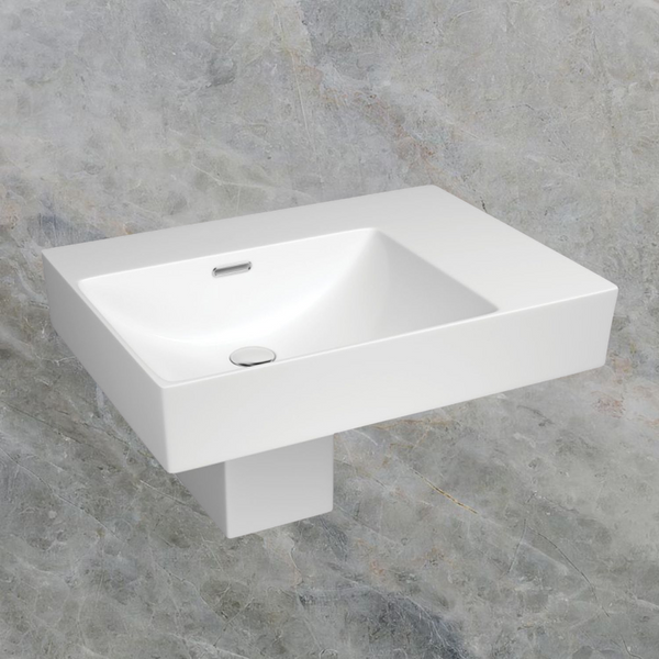 Fienza Tono Care Wall Hung Left Bowl Basin with Overflow and Integral Shroud Gloss White