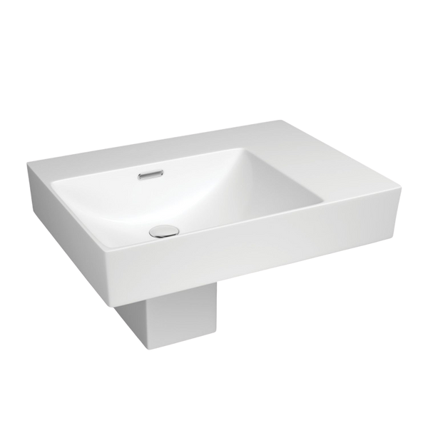 Fienza Tono Care Wall Hung Left Bowl Basin with Overflow and Integral Shroud Gloss White