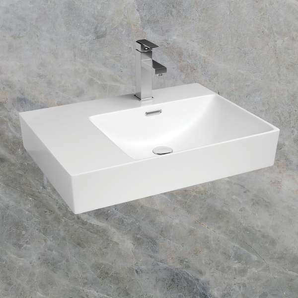 Fienza Tono Care Wall Hung Right Hand Basin with Overflow 1 Tap Hole Gloss White