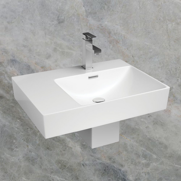 Fienza Tono Care Wall Hung Right Hand Basin with Overflow and Integral Shroud 1 Tap Hole Gloss White