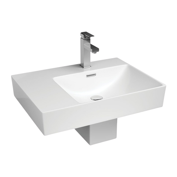 Fienza Tono Care Wall Hung Right Hand Basin with Overflow and Integral Shroud 1 Tap Hole Gloss White