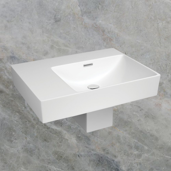 Fienza Tono Care Wall Hung Right Hand Basin with Overflow and Integral Shroud Gloss White