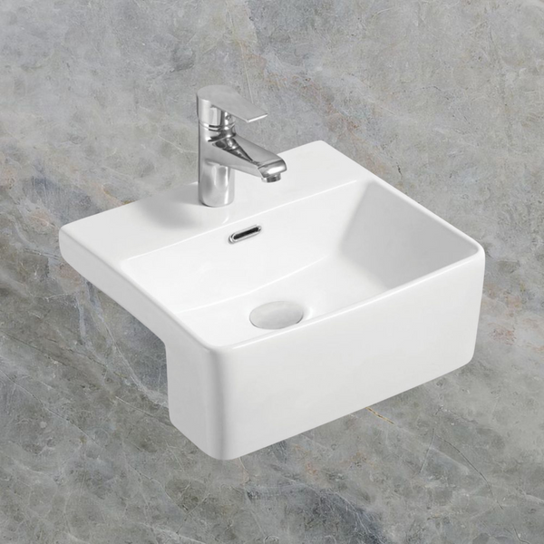 Fienza Petra Mini Semi-Recessed Basin with Overflow 1 Tap Hole Gloss White