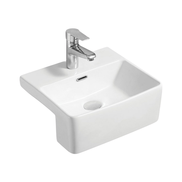 Fienza Petra Mini Semi-Recessed Basin with Overflow 1 Tap Hole Gloss White