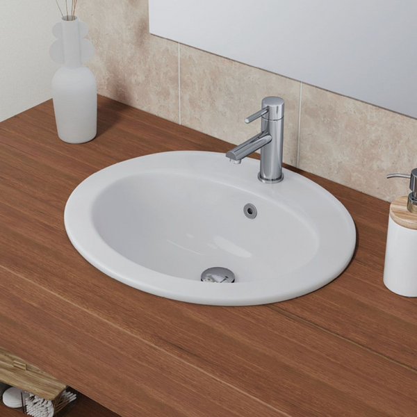 Fienza Lacy Fully-Inset Basin with Overflow 1 Tap Hole Gloss White