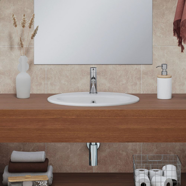 Fienza Lacy Fully-Inset Basin with Overflow 1 Tap Hole Gloss White