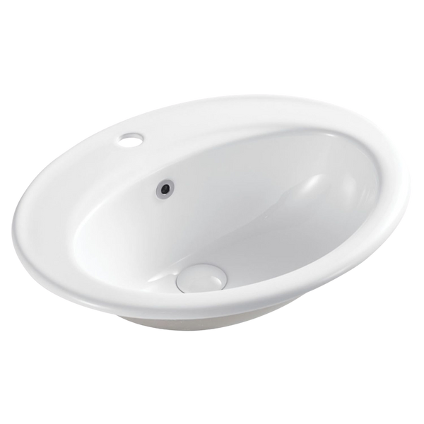 Fienza Lacy Fully-Inset Basin with Overflow 1 Tap Hole Gloss White