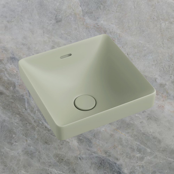 Fienza Aluca Square Semi-Inset Basin with Overflow Matte Olive
