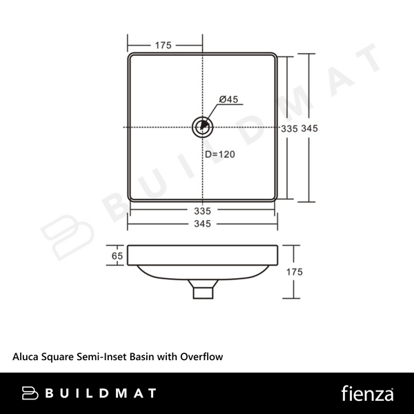 Fienza Aluca Square Semi-Inset Basin with Overflow Matte White