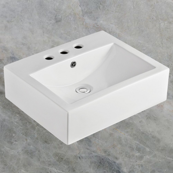 Fienza Willow Above Counter Basin with Overflow 3 Tap Holes Gloss White