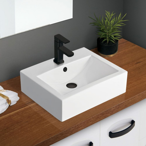 Fienza Willow Above Counter Basin with Overflow 1 Tap Hole Gloss White