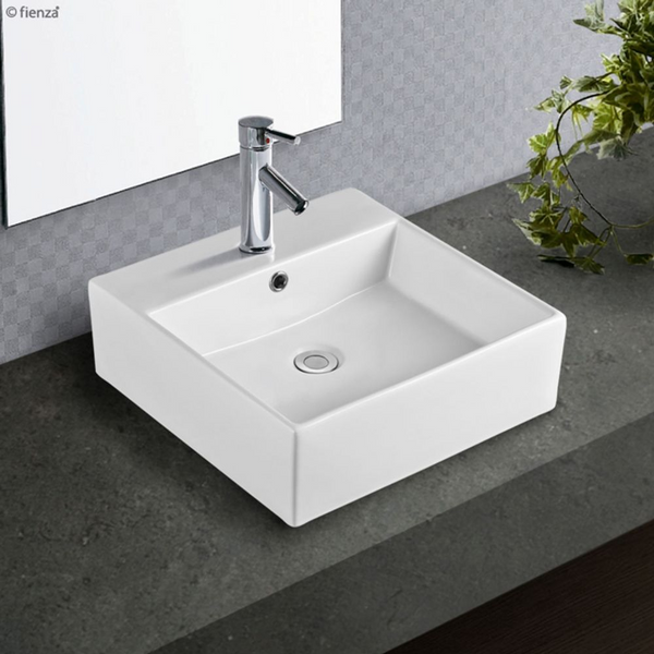 Fienza Helen Above Counter Basin with Overflow 1 Tap Hole Gloss White