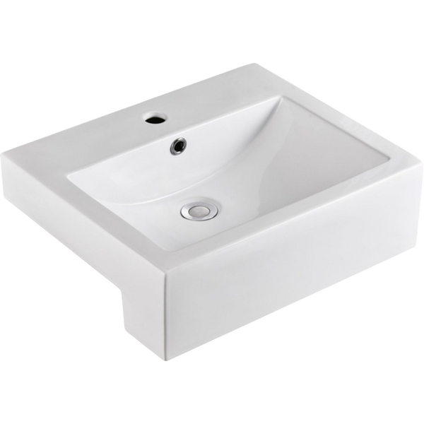 Fienza Belinda Semi-Recessed Basin with Overflow 1 Tap Hole Gloss White