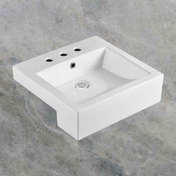 Fienza Jacinta Semi-Recessed Basin with Overflow 3 Tap Holes Gloss White