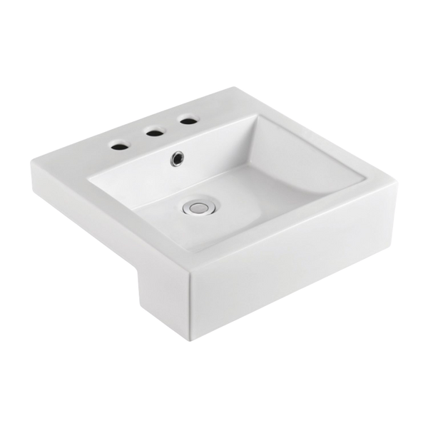 Fienza Jacinta Semi-Recessed Basin with Overflow 3 Tap Holes Gloss White
