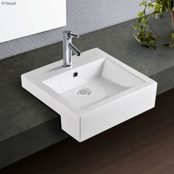 Fienza Jacinta Semi-Recessed Basin with Overflow 1 Tap Hole Gloss White