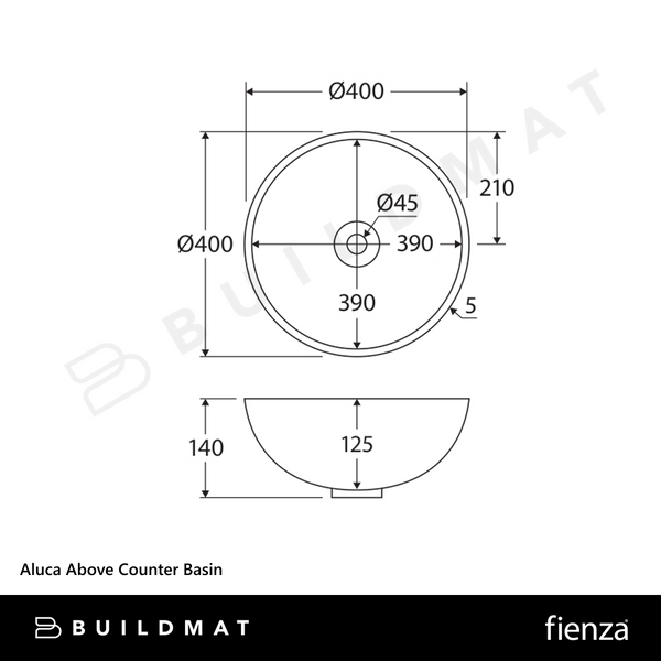 Fienza Aluca Above Counter Basin Matte Black