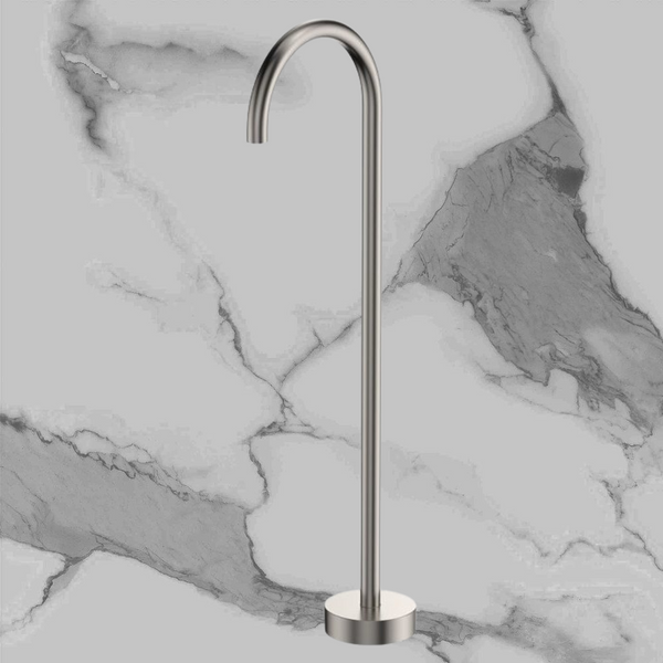 Fienza Kaya Gooseneck Floor Mounted Bath Outlet Brushed Nickel